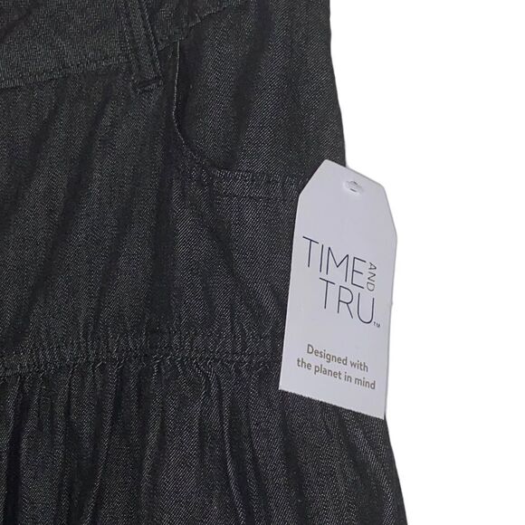 Time and Tru Wms Sz 10 Washed Black Tencel Tiered Relaxed Fit Denim Midi Skirt - Picture 3 of 5